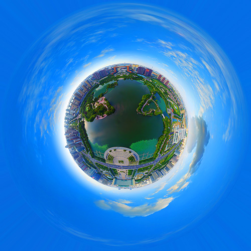 全景航拍五洲湖